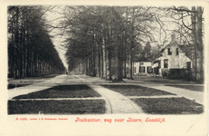 14084 Gezicht in de Amsterdamsestraatweg met rijen bomen te Soestdijk (gemeente Baarn) uit het zuidoosten; met rechts ...
